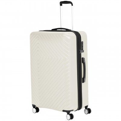AmazonBasics Geometric Travel Luggage Expandable Spinner Suitcase with Wheels and Built-In TSA Lock, 28 Inch - Cream