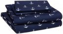 AmazonBasics Kids Sheet Set - Soft, Easy-Wash Microfiber - Queen, White Anchors - with 2 pillow covers...