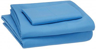 AmazonBasics Kids Sheet Set - Soft Easy-Wash Microfiber - Single Azure Blue - with pillow cover Solid