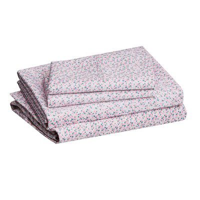 AmazonBasics Lightweight Super Soft Easy Care Microfiber Sheet Set with 41 cm Deep Pockets - Queen, Pink Mini Floral