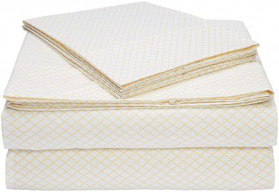 AmazonBasics Microfiber Sheet Set - (Includes 1 bedsheet, 1 Fitted Sheet with Elastic, 2 Pillow Covers) King, Yellow Scallop