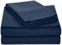 AmazonBasics Microfiber Sheet Set - solid (Includes 1 bedsheet, 1 Fitted Sheet with Elastic, 2 Pillow Covers) Queen, Navy Blue...