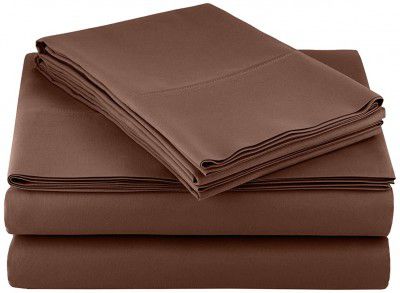 AmazonBasics Microfiber Sheet Set - Solid(Includes 1 bedsheet, 1 Fitted Sheet with Elastic, 2 Pillow Covers) Queen, Chocolate