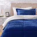 AmazonBasics Micromink Sherpa Comforter Set - Twin, Navy - with pillow cover...