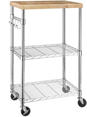 AmazonBasics Microwave Cart on Wheels, Wood/Chrome