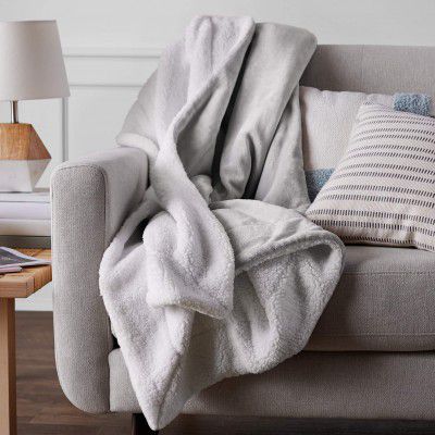 AmazonBasics Polyester Micromink Sherpa Blanket (Grey, Twin), Pack of 1