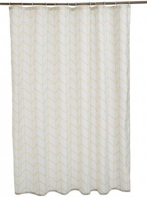 AmazonBasics Polyester Printed Shower Curtain with Hooks , 6ft, Grey