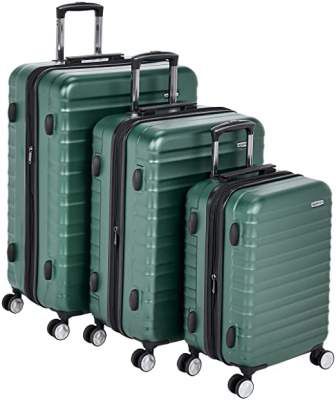 AmazonBasics Premium Hardside Spinner Luggage with Built-In TSA Lock - 3-Piece Set (21, 26, 30), Green
