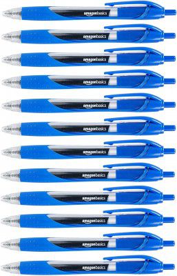 AmazonBasics Retractable Gel Ink Pens - Fine Point, Blue, 12-Pack