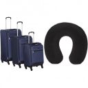 AmazonBasics Set of 3 (53 cm + 64 cm + 74 cm) Navy Blue Softsided Trolleys Memory Foam Travel Neck Pillow, Black...