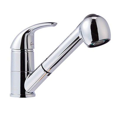 AmazonBasics Brass & Zinc Alloy Single-Handle Kitchen Pull Out Sprayer Faucet, Straight, Polished Chrome Finish