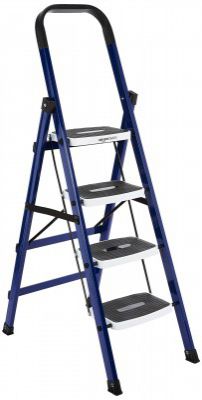 AmazonBasics Super Clamber - Non-Trip and Flat-Foldable Step Ladder, with Anti-Skid Steps and Double-Grip Technology, 4 Steps (Steel, Blue & White)