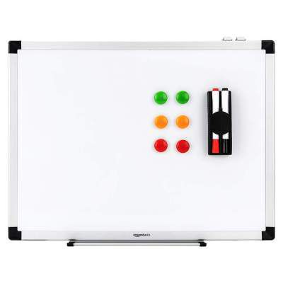 AmazonBasics Whiteboard Drywipe Magnetic with Pen Tray and Aluminium Trim,Includes 6 magnets, 1 eraser, and 2 dry-erase markers, 2.95 ft x 1.96 ft (WxH)