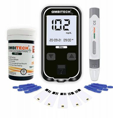 AMBITECH-CONTOUR AmbiTech Elizy blood glucometer and 25 strips with 25 lancets (Made in India)