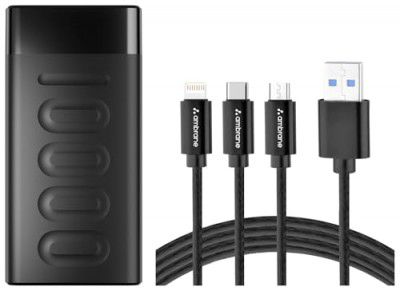 Ambrane 10000mAh Slim & Compact Powerbank, 22.5W Fast Charging with 3in1 Cable