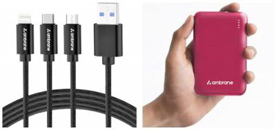 Ambrane 10000mAh Slimmest & Compact with 3in1 Cable