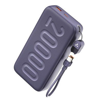 Ambrane 20000mAh Powerbank with in-Build Type C Cable, 22.5W Fast Charging