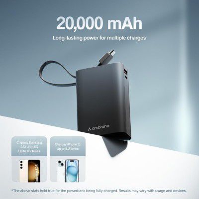 Ambrane 20000mAh Small Pocket Size Powerbank (MiniCharge 20, Black-Blue)