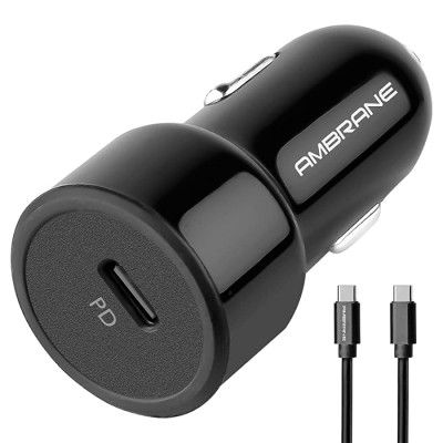 Ambrane 20W Fast Charging Type C Car Charger with Power Delivery (PD) Technology + Free Type C Cable (ACC83 Pro, Black)