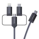 Ambrane 3 in 1 Type C, Lightning and Micro USB Cable Compatible with iPhone, Micro USB, Type C Devices, PD Technology, 60W Fast Charging, Multipurpose Cable for all devices (Trio-15, Black, 1.5m)...