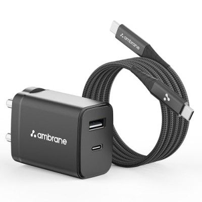 Ambrane 30W Dual Port GaN Charger, USB & Type C Fast Charging Adapter