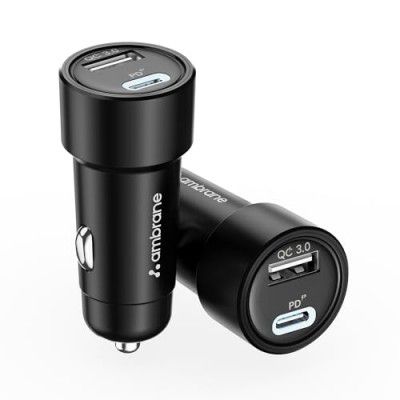 Ambrane 51W Fast Charging Car Charger, Dual Output 33W Type C PD + 18W USB Car Adapter (C51)