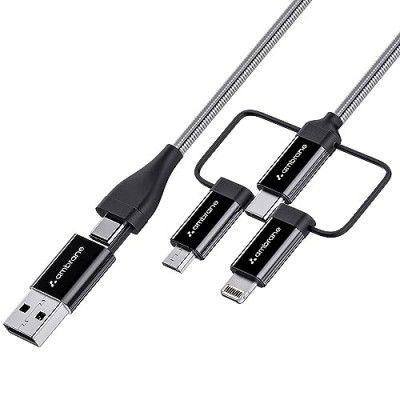 Ambrane 6-in-1 60W Fast Charging Cable with Micro, Type C, Tangle Free 1.5m(Hexa15, Black)