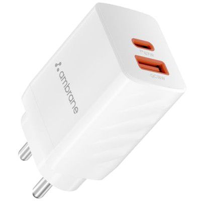Ambrane 67W Dual Port GaN Charger, Fast Charger Adapter (Charge 67, White)