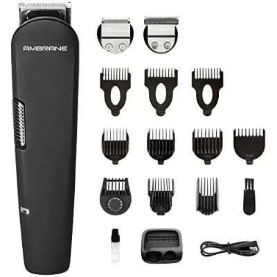 Ambrane Cord-Cordless Trimmer Kit for Men with 10 Adjustable Combs, 60 Mins Runtime