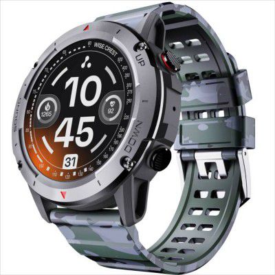 Ambrane Crest 1.39 inch round display with BT Calling Smartwatch (Camo Green Strap, Regular)