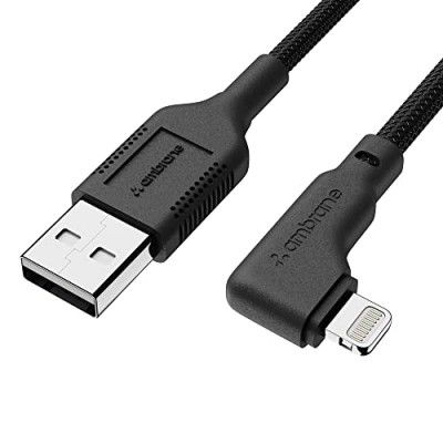 Ambrane Lightning Cable, 12W Fast Charging, L Shape (ABLLS-10, Black)