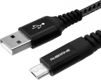 Ambrane Micro USB Cable 3 A 1 m RCM-10 (Compatible with Mobile, Black, One Cable)