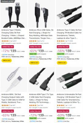 Ambrane Mobile Cable Starts ₹89 | Extra Savings With Coupon