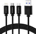Ambrane Trio-11 1.25m Power Sharing Cable (Compatible with Ios Devices, Android Devices, Type C Devices, Black, One Cable)...