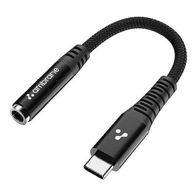 Ambrane Type C to 3.5 mm Audio Jack Connector, Headphones Jack Converter for Samsung, oneplus, ipod and other devices (ACXS-1, Black)
