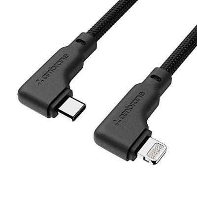 Ambrane Type-C To Lightning Cable, 22.5W Fast Charging, L Shape for Easy Holding, 480Mbps Data Sync, 1.2m (ABLTLS-12 Black)