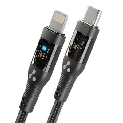 Ambrane Type-C to Lightning iPhone Cable, 22.5W Fast Charging, 480Mbps Data Sync & Car AirPlay, LED Indicator, Compatible 1.2m (ABTL-12T, Black)