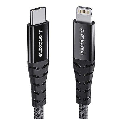 Ambrane Type-C to Lightning USB Cable, 22.5W Fast Charging (ABTL-125 Black)