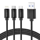 Ambrane Unbreakable 3 in 1 Fast Charging Braided Multipurpose Cable for Speaker with 2.1 A Speed - 1.25 meter, Black...