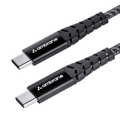 Ambrane Unbreakable 60W Fast Charging 1.5M Braided Type C to Type C Cable for Smartphones (RCTT15, Black)