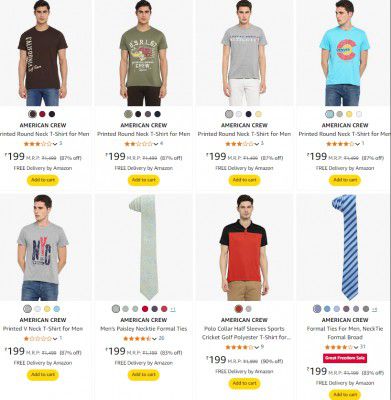 American Crew men's Clothing Min 70% off from Rs.199