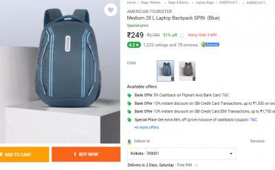 AMERICAN TOURISTER  Medium 28 L Laptop Backpack SPIN  (Blue)