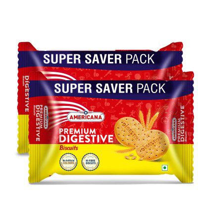 Americana Premium Digestive Biscuits | No Artificial Colours  (495g x 2)