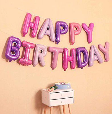 AMFIN (16 Inch) Happy Birthday Foil Balloon Set, Happy Birthday Balloon for Decoration - Pink and Purple