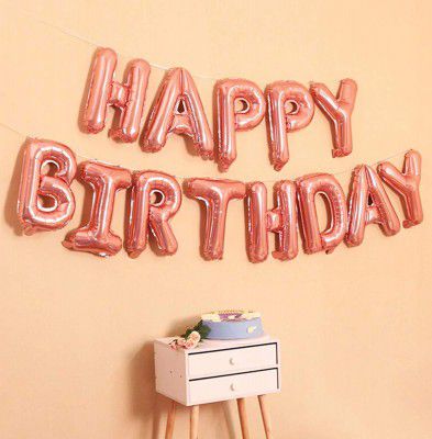 Amfin (16 Inch) Happy Birthday Letter Foil Balloon Set Rose Gold, For Birthday Decoration Set, Happy Birthday Balloons For Decoration