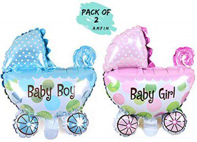 AMFIN® 27 inch Baby Shower Pram Foil Balloons/Cradle Shape Foil Balloon/Baby Shower Decoration Material (Pack of 2)