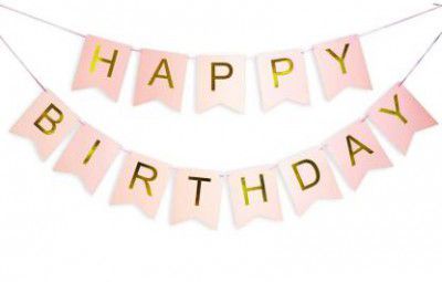 AMFIN (6 inch) Happy Birthday Banner Bunting Flag / Banner for Birthday / Birthday Decoration Material - Pink  (Set of 1)