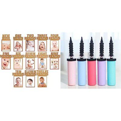 AMFIN New Born 1st Birthday Baby Photo Banner/Growth Record 1-12 Months & AMFIN (Pack of 1) Handy Air Balloon Pump for Festive Event Wedding Birthday Party