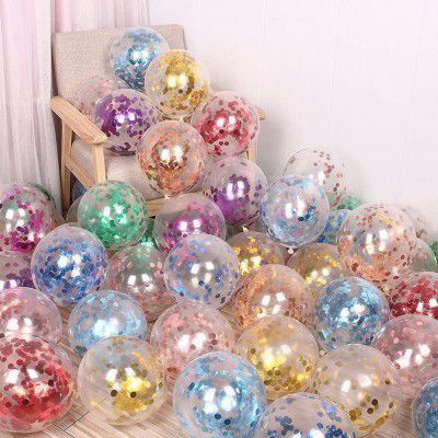 AMFIN (Pack of 10) Multicolor Confetti Balloons With Matching Ribbon / Confetti Balloons