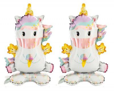 AMFIN (Pack of 2) 3D Self Standing Unicorn Foil Balloon, Pastel Birthday Decoration - Pink & Purple
